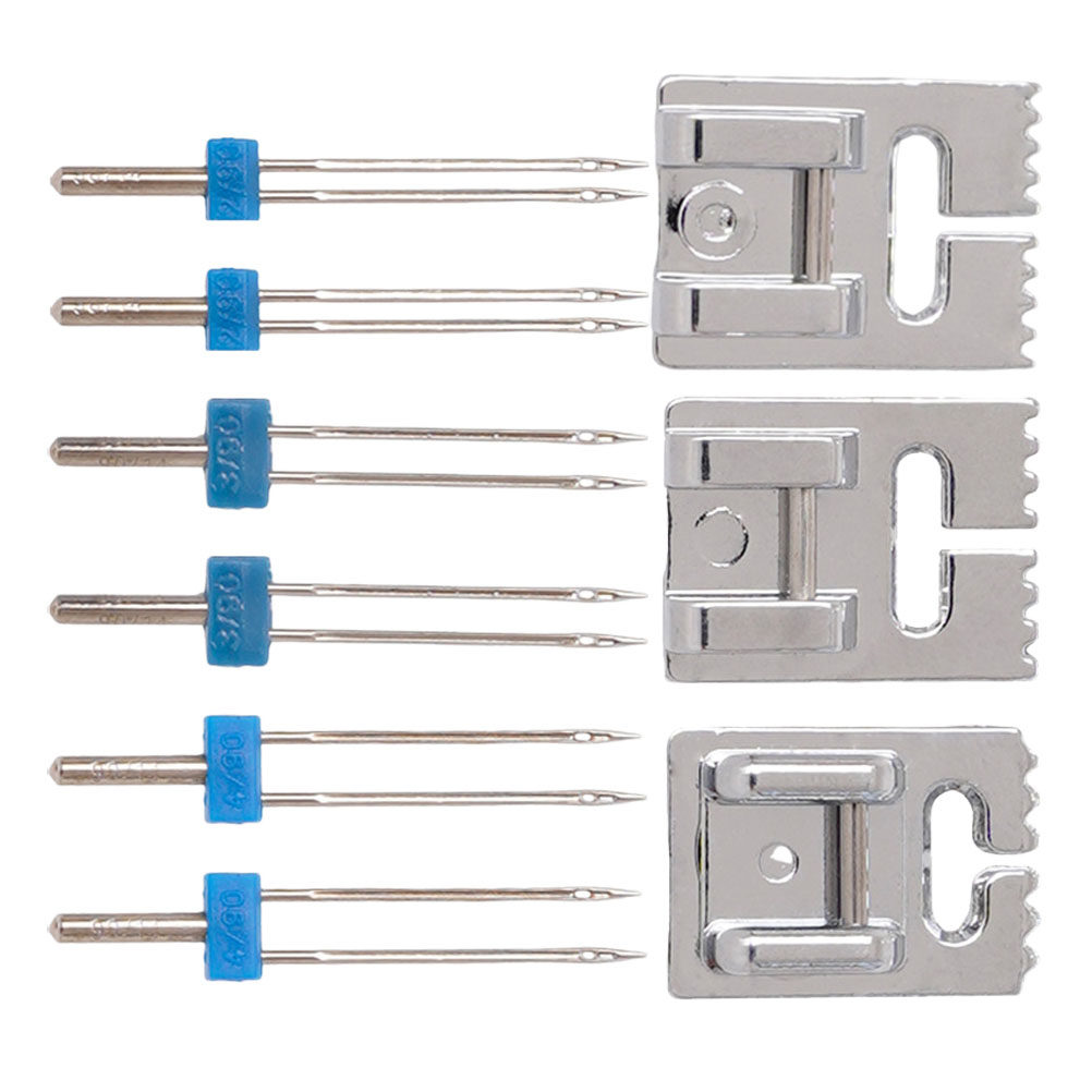 Twin Needle Stretch - ダブルホールミシン針 2サイズ ストレッチツインニードル 交換用プレッサーフット ソーイングキット ダブルホールニードル