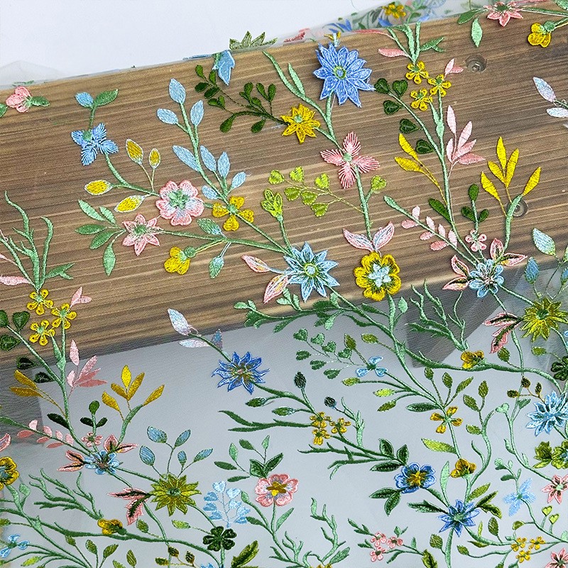 Textile And Sewing Materials - 90x130cm 花柄の蔓模様刺繍入りチュールレース生地 メッシュレース布 DIYプリンセスドレス ドールスカート 裁縫クラフト材料
