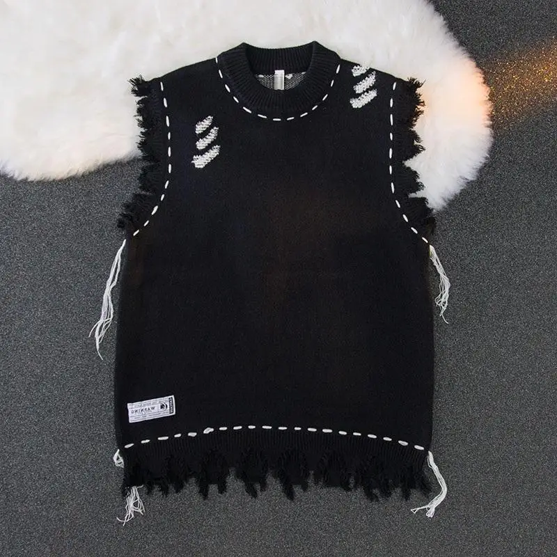 Sewing Vest - 男性用ノースリーブニットセーター,ヒッピー,ホール付きメンズ服,クラシック,恋人向け