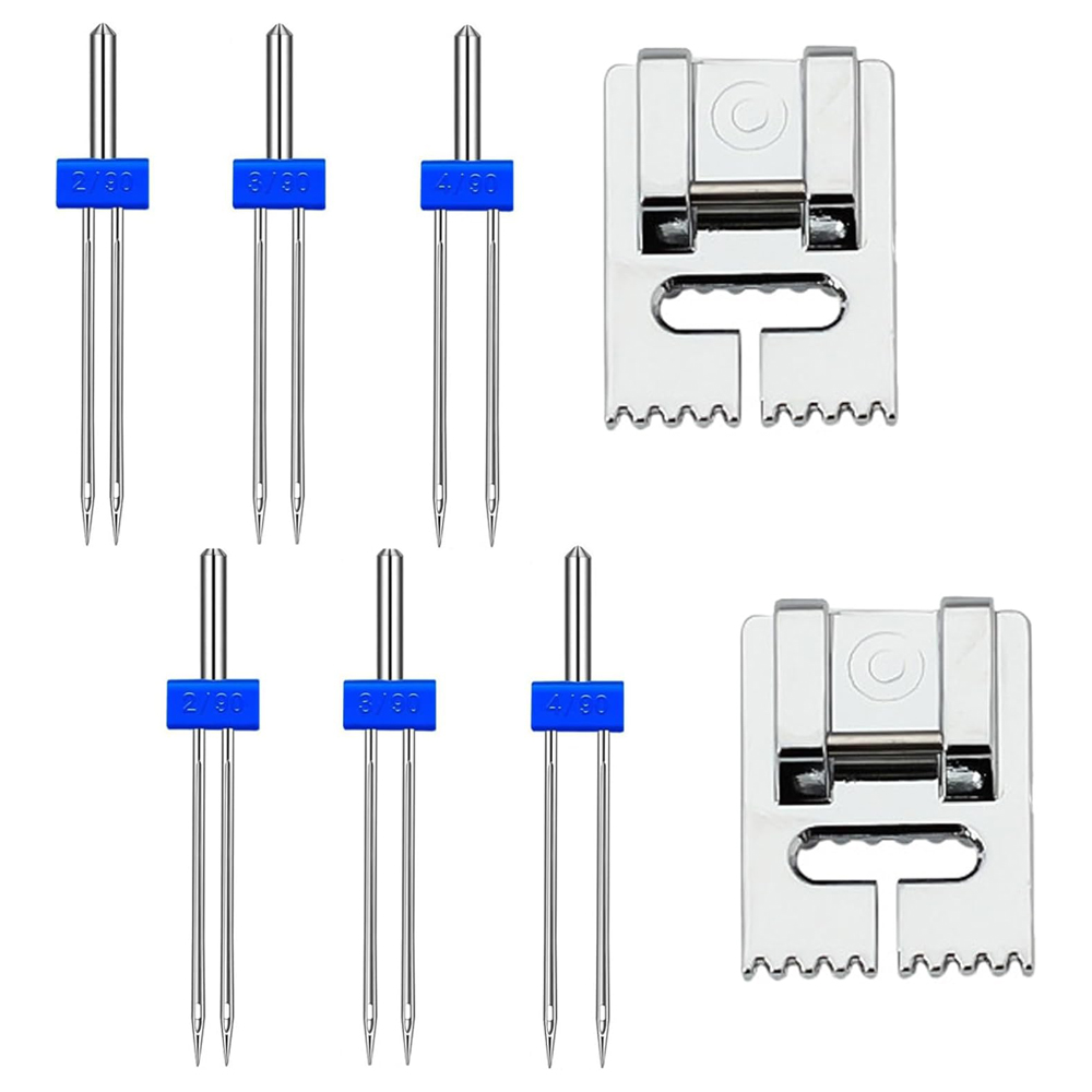 Twin Needle Stretch - 家庭用ミシン用ダブルニードルダブルニードル,9溝ピンタック押え金,ストレッチ,6本
