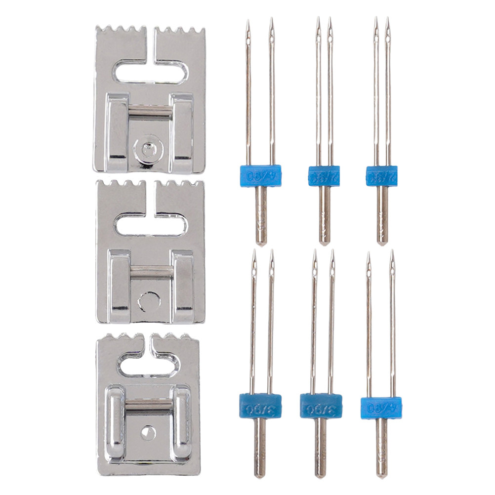 Twin Needle Stretch - ダブルホールミシン針 2サイズ ストレッチツインニードル 交換用プレッサーフット ソーイングキット ダブルホールニードル