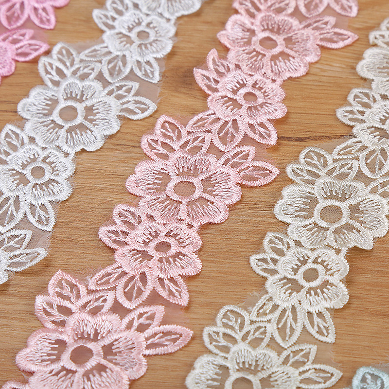 刺繡オーガンザレーストリムリボン,幅5cm,ファブリック,手 - Sewing Production のレビューと価格