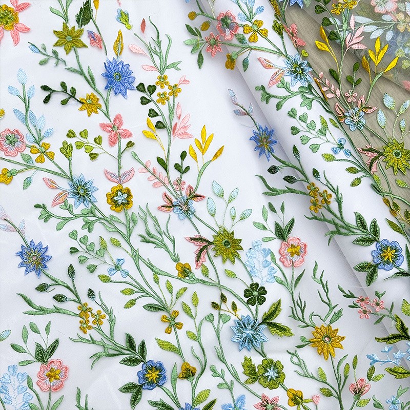 90x130cm 花柄の蔓模様刺繍入りチュールレース生地 メ - Textile And Sewing Materials のレビューと価格