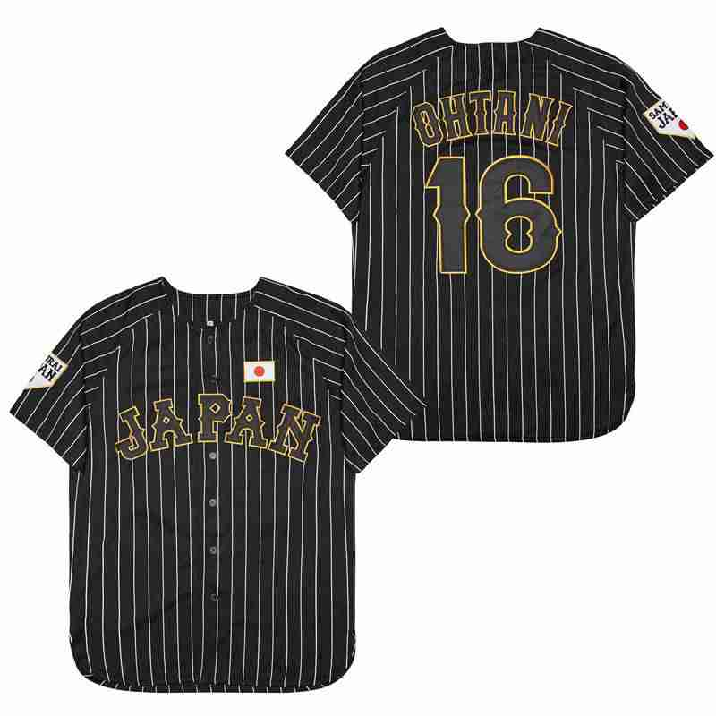 高品質野球ジャージ 日本 16番 大谷 縫製 刺繍 白黒スト - Sewing Knit のレビューと価格