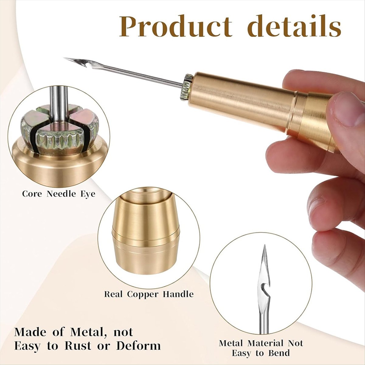 9個入り革縫い針キット、銅製ハンドル付き、革細工用針6本付き - Sewing Kit のレビューと価格