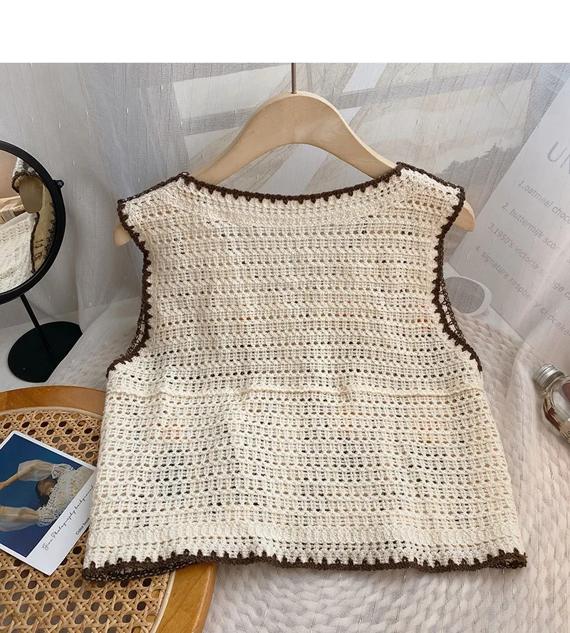 花柄刺繍クロシェセーターベスト女性用オープンニットノースリー - Sewing Vest のレビューと価格