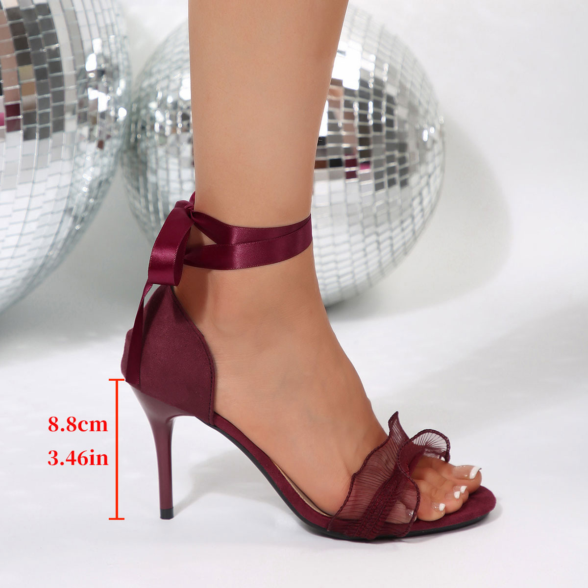 レース装飾黒ハイヒールサンダル女性夏薄型ヒールオープントゥサ - Sewing Nylon のレビューと価格